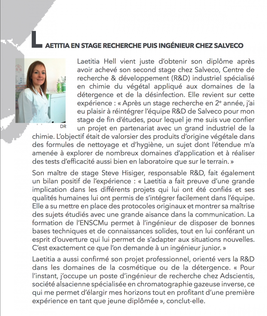 Laetitia - Stage recherche puis ingénieur chez Salveco