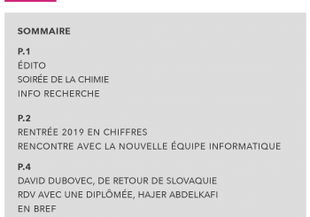 NUMÉRO DE RENTRÉE DE LA LETTRE D’INFO